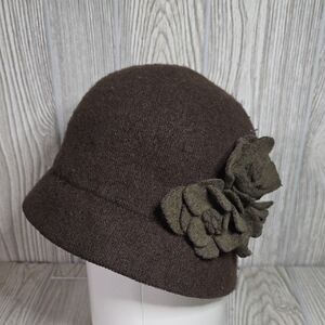 August Hats Brown Felt Cloche Wool Blend with Felt Flower Hat